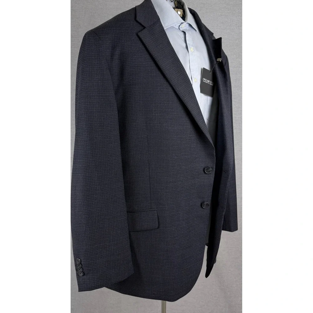 Awearness Kenneth Cole Mens 52R Blue Micro Check Wool Sport Coat Blazer NWT